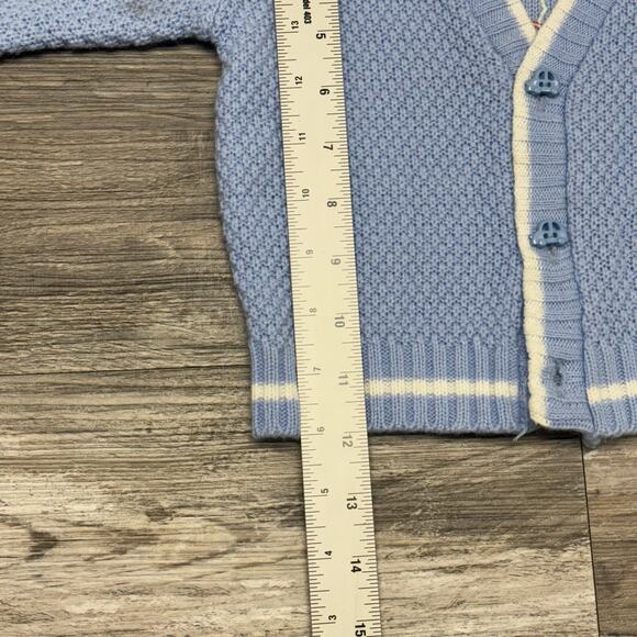 Vintage 80s 90s Chemise Lacoste Car Tree Blue White Babies 18M Cardigan Sweater - Picture 9 of 10